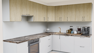 Кухня угловая Дуб Рустик натуральный - Супермат панакота